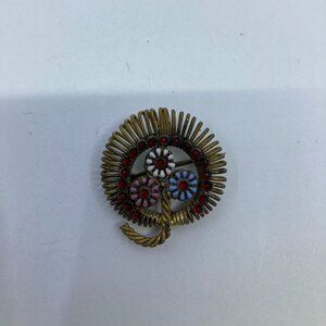 Vtg CZECHO ? brass rhinestone brooch